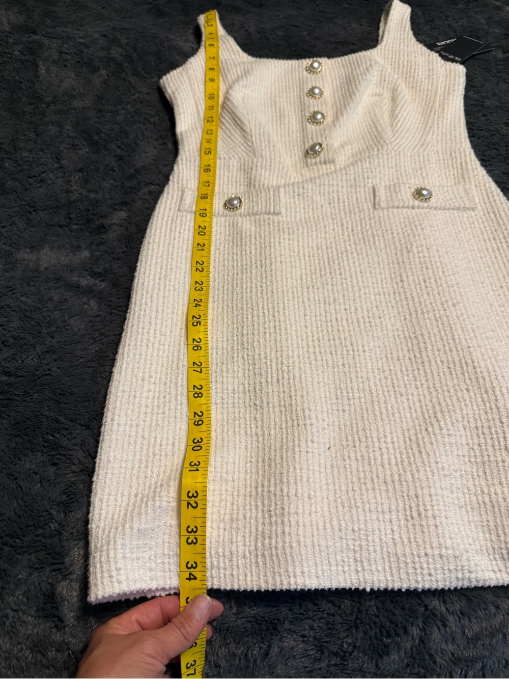 Karl Lagerfeld Cream Square-Neck Buttoned Mini Dress - Picture 10 of 10